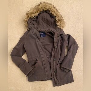 American Eagle Outfitters Brown Utility Jacket with Faux Fur